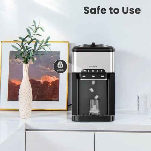 Miniatura 6 de COSTWAY Dispensador de agua 3 en 1 con máquina de hielo, máquina enfriadora de agua caliente y fría de carga superior para el hogar, bloqueo
