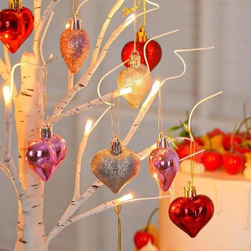 Miniatura 4 de Árbol de abedul iluminado para el día de San Valentín con adornos de corazón, lámpara LED romántica de árbol de ramita de abedul de mesa, 24 luces