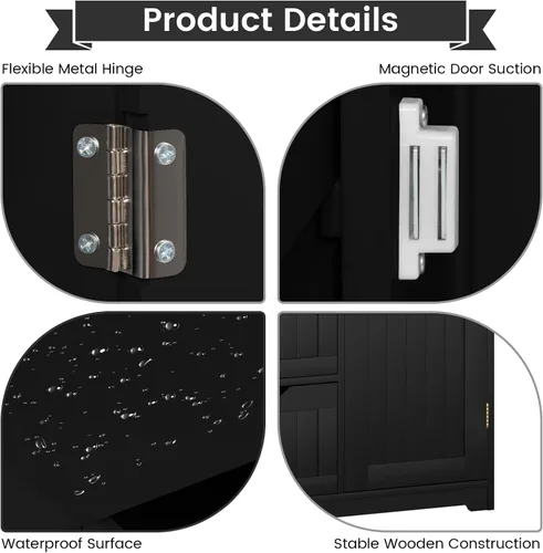 Miniatura 7 de COSTWAY Armario de almacenamiento de baño, organizador de almacenamiento de madera con 4 cajones profundos y estante ajustable, gabinete de piso