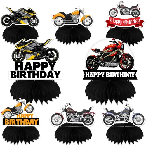 Centros de mesa de nido de abeja para motocicleta, motocicleta, feliz cumpleaños, centros de mesa de carreras de motocross, decoración temática para