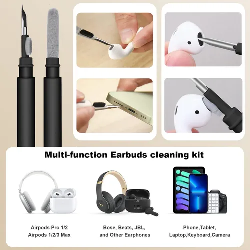 Miniatura 6 de LOPIE Funda hecha a mano para estuche de AirPods Pro de 1ª generación, funda de cuero vegano con textura de fibra de carbono con llavero y kit