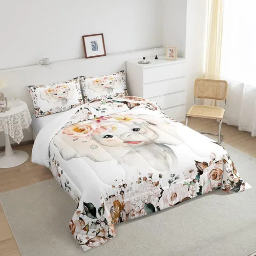 Miniatura 4 de Erosebridal Lindo juego de edredón con diseño de gatos, ropa de cama con temática de animales, edredón y juegos de ropa de cama de flores coloridas
