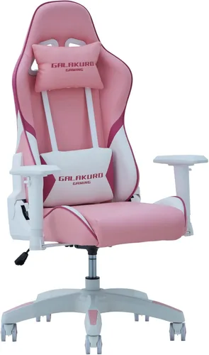 玄人志向 GALAKURO Gaming GG-C2/PAINT-RP - Silla pequeña para juegos, asiento bajo, piel sintética, color rosa y rosa