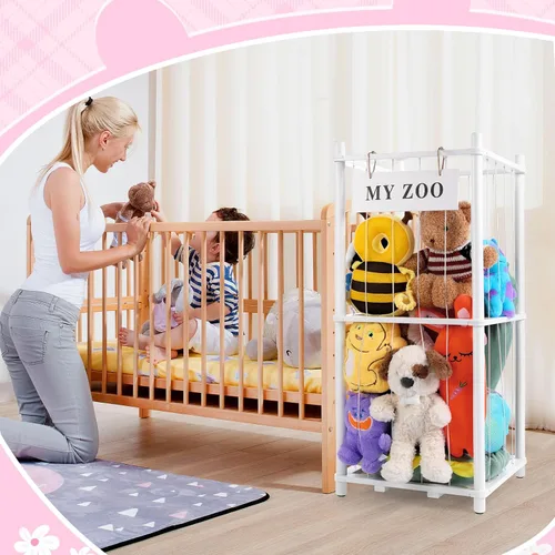 Miniatura 8 de GLDZI Almacenamiento de Animales de Peluche Zoo, Organizador de Animales de Peluche de Madera con Cuerdas Elásticas para Niños y Niñas, Soporte