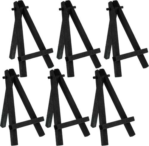 U.S. Art Supply Caballete de madera negro pequeño de 8 pulgadas de alto (paquete de 6), trípode de lona con marco A, caballetes de pintura pequeños,