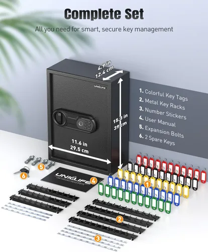 Miniatura 2 de Uniclife Caja de Llaves de 71 Posiciones, Caja de Bloqueo de Llaves de Pared con Código y Cerradura de Llaves, Gabinete de Llaves con Huella