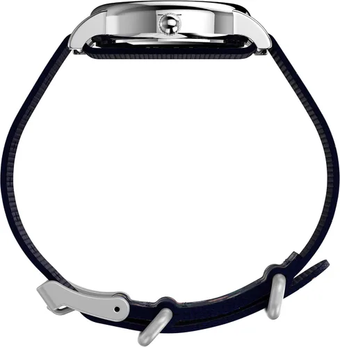 Miniatura 2 de Timex Reloj de pulsera para mujer Peanuts Weekender casual con Snoopy y Woodstock en un motivo floral estuche plateado con correa de tela azul