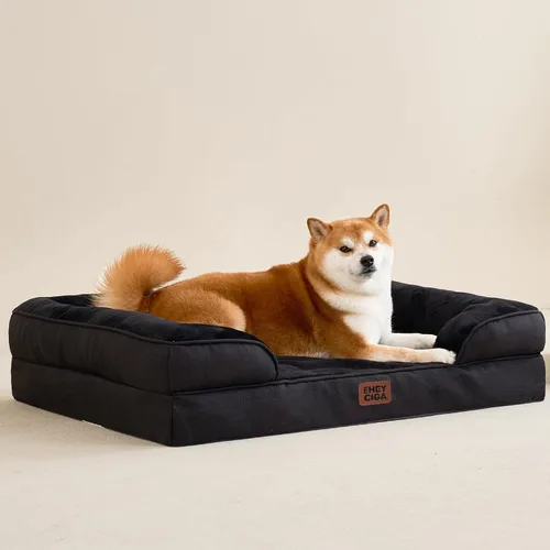 Miniatura 9 de EHEYCIGA - Cama ortopédica XL de perro grande/muy grande, impermeable, de espuma viscoelástica y espuma tipo caja de huevos, bordes elevados, Negro