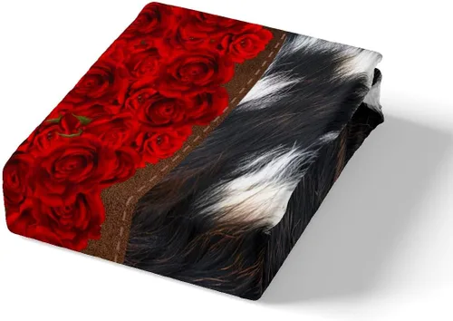 Miniatura 5 de Manfei Sábana bajera ajustable de piel de vaca, tamaño individual, juego de ropa de cama de flores de rosa roja, 2 piezas para decoración