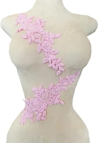 Miniatura 10 de PLune Apliques de encaje con cuentas, parches perfectos para vestidos de boda, accesorios de ropa, un par/bolsa, 5.5 x 12.9 pulgadas (azul)