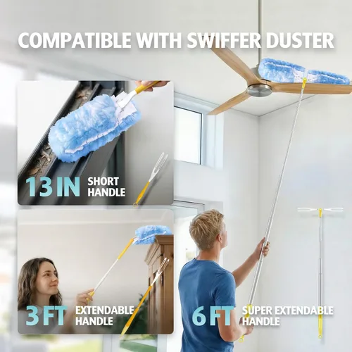 Miniatura 5 de Recambio de plumero para plumero Swiffer, 100 repuestos de plumero resistentes de 2 lados de 360°, 6 microfibras, plumeros desechables