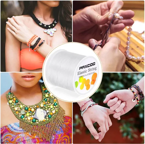 Miniatura 7 de Paxcoo Cordón elástico de 0.039 in para hacer joyas y hacer pulseras, color blanco