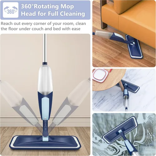 Miniatura 3 de Mopa con aerosol para limpieza de suelos, mopa de piso de madera microfibra TRAV-ROUND con 5 almohadillas lavables reutilizables para limpieza