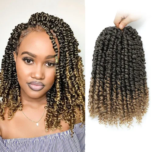 Miniatura 33 de Cabello Passion Twist de 12 pulgadas, 8 paquetes, cabello de ganchillo pretrenzado para mujeres negras, cabello rizado de ganchillo preenlazado, 1b#