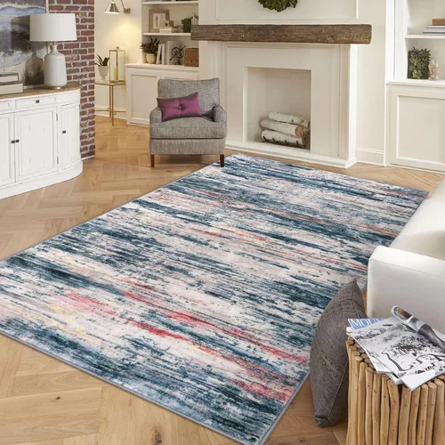 Miniatura 12 de SIILOOM 2 x 3 Alfombra moderna y abstracta para entrada, alfombra neutra azul marino gris multicolor súper suave de área pequeña, alfombras lavables