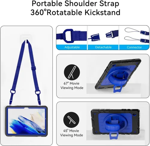 Miniatura 6 de Funda para Samsung Galaxy Tab A8 de 10.5 pulgadas 2022 con protector de pantalla giratorio 360º correa de mano y soporte, a prueba de caídas