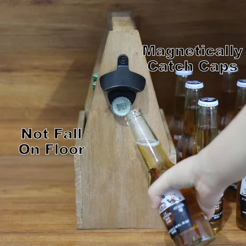 Miniatura 3 de Abrebotellas magnético montado en la pared, abridor de tapas de cerveza de acero inoxidable negro con imanes para regalos (5 piezas)