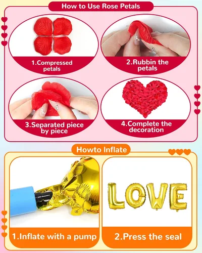 Miniatura 6 de Lutoys Kit de decoración de globos de San Valentín con globos "I Love You", globos de corazón con 1000 pétalos de rosa roja de seda para el día
