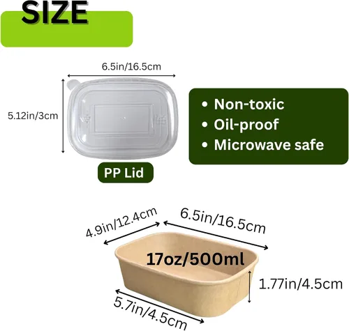 Miniatura 6 de Recipiente desechable de 17 onzas con tapas, 50 juegos de tazones de papel para acai compostables para fideos de sopa, aptos para microondas
