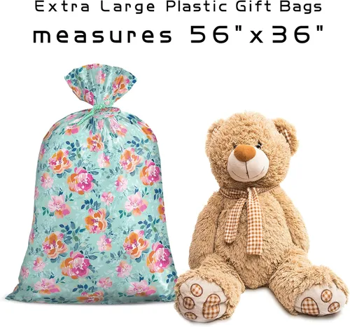 Miniatura 4 de Loveinside Bolsa de regalo de plástico grande jumbo, bolsa de plástico de diseño floral con etiqueta y corbata para cumpleaños, día de la madre