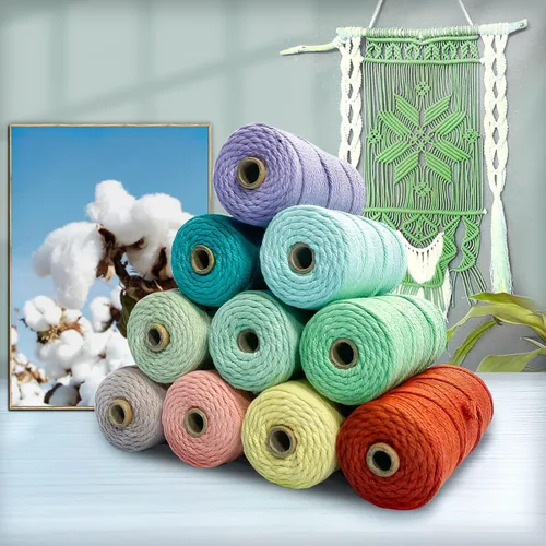 Miniatura 5 de Cuerda de macramé gruesa de algodón natural de 0.118 in x 109 yardas, cuerda de algodón trenzado de 4 hebras para macramé suave, color natural, Rojo