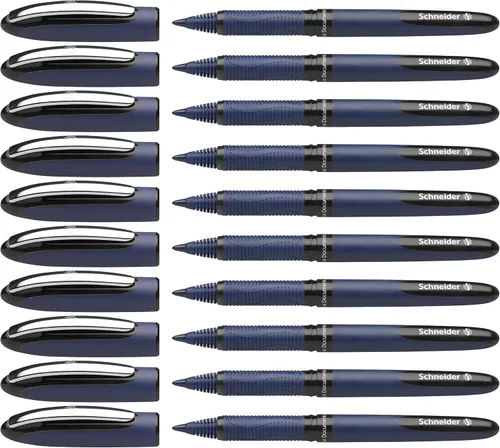 Schneider One Business - Bolígrafo de punta rodante, punta ultra suave de 0,6 mm, barril azul, tinta negra, caja de 10 bolígrafos (183001)