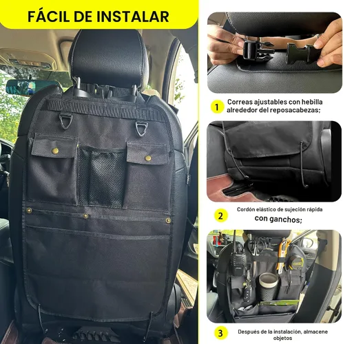 Miniatura 5 de Organizador de respaldo de asiento de coche negro con múltiples bolsillos y ganchos