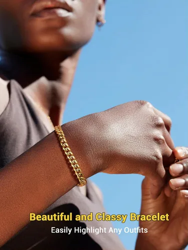 Miniatura 5 de PROSTEEL Pulsera de acero inoxidable para hombres y mujeres, elegantes pulseras de eslabones cubanos, chapado en oro negro de 18 quilates, ancho