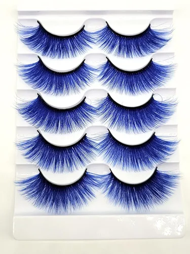 MISSLADY Pestañas postizas de visón sintético 3D, tiras de pestañas azules (FM-305, 0.55-0.78 pulgadas, 5 pares)