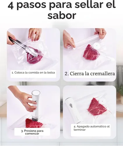 Miniatura 3 de Máquina selladora al vacío con tanque de agua visible, 30 bolsas reutilizables (S, M, L - 10 cada una), estante de secado plegable y cable de carga