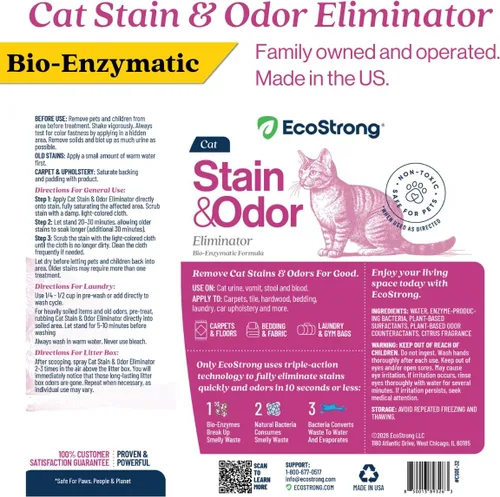Miniatura 9 de Eco Strong Eliminador de manchas y olores de gatos Neutralizador de olores de orina enzimática – Quitamanchas para alfombras, cajas de arena, ropa