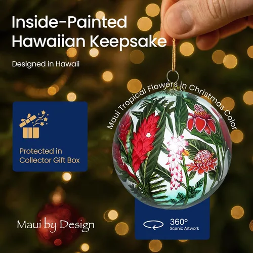 Miniatura 4 de Cornucopia Maui ornamento de Navidad de cristal pintado a mano con caja de regalo, recuerdo coleccionable CC/M