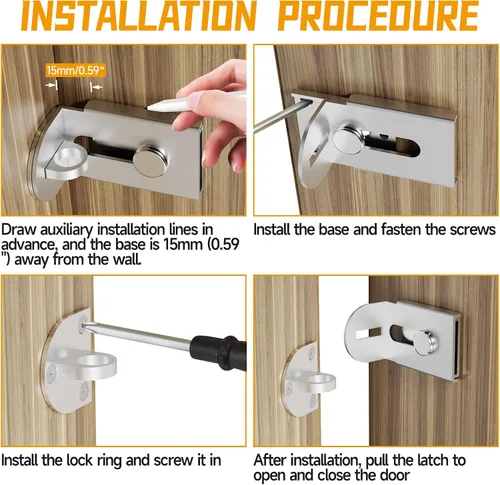 Miniatura 6 de Cerradura de puerta corredera, cerradura de cerrojo de puerta de 90 grados, candado de seguridad de ángulo recto de acero inoxidable con tornillos