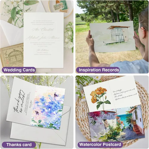 Miniatura 6 de Paquete de 50 tarjetas de acuarela plegables en blanco con sobres de 4 x 6 pulgadas, 140 lb peso pesado, 100% algodón, blanco, sin ácido, tarjetas