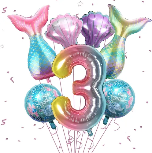 Miniatura 18 de Decoraciones de cumpleaños de sirena para la 7ª niña, kit de globos rosa y azul, globos de cola de mar para niñas, fiesta de sirena, baby shower