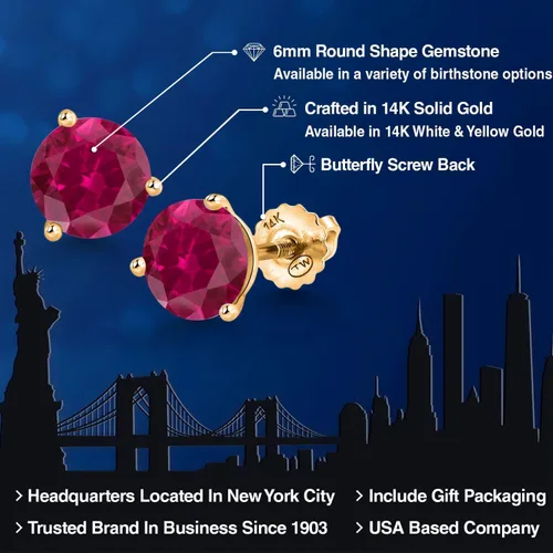 Miniatura 2 de Gem Stone King Aretes de Martini de oro amarillo de 14 quilates Aretes de tuerca de 3 puntas para mujeres y hombres Redondos de 0.236 pulgadas