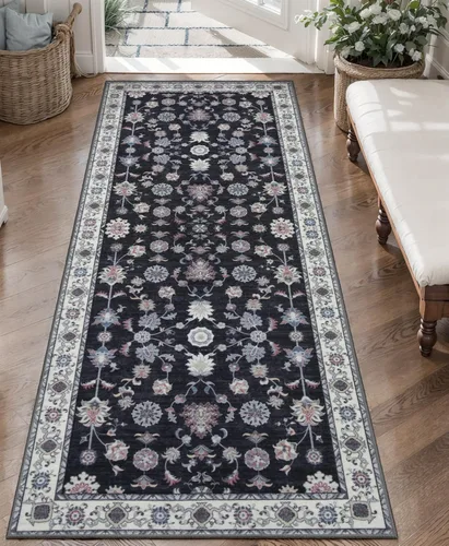Miniatura 139 de Tangsoo Alfombra lavable para pasillo, antideslizante, 2 x 6 pies, estilo bohemio, floral, vintage, para entrada, suelo suave, para cocina, baño