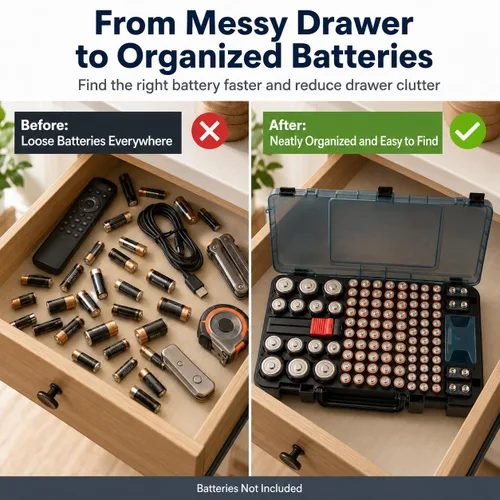Miniatura 3 de Estuche Organizador y de Almacenamiento de Baterías con Probador. Caja Contenedor Portabaterias para más de 120 pilas AA AAA 9V C D, Litio CR2025