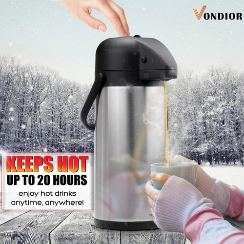 Miniatura 2 de Oferta de un día. Despachador de bebidas térmico, de 102 onzas. Vondior Termo de acero inoxidable para agua fría o caliente, con bomba. Cafetera 1