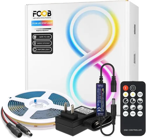 Miniatura 9 de COB - Tira de luz LED de 12 V, 4000 K, tiras de mazorca blanca natural con control remoto/aplicación, controlador Bluetooth, 16.4 pies, CRI 90+