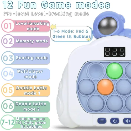 Miniatura 2 de Juguetes Fidget Pop de Empuje Rápido para Niños y Adultos, 12 Modos de Juego Mejorados con Luces, Juguete de Mano de Burbujas de Empuje Rápido