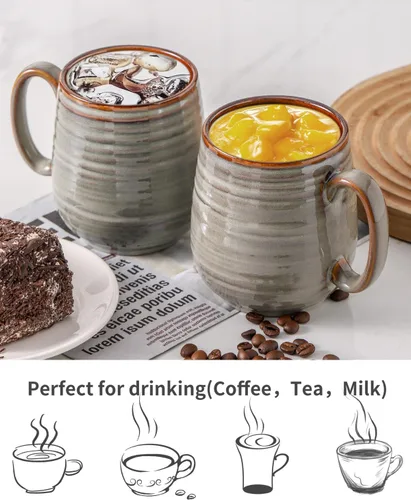 Miniatura 5 de HASENSE - Taza de café de cerámica grande de 20 onzas con gran asa, taza de té de cerámica para oficina y hogar, taza grande de regalo para papá
