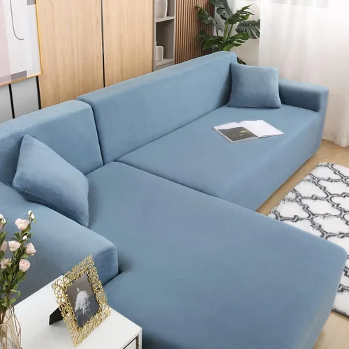 Miniatura 7 de Fundas de sofá modulares en forma de L, 2 fundas de terciopelo grueso antideslizantes para sillón de 3 + 3 plazas, protector de muebles para sala