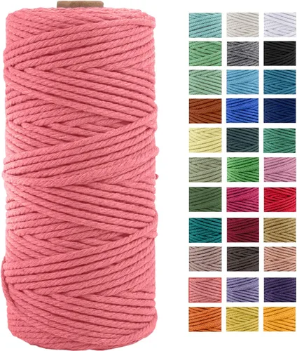Cordón de macramé de algodón natural de 0.118 in x 109 yardas de grosor, cuerda de algodón torcido de 4 hebras para macramé suave, color natural,