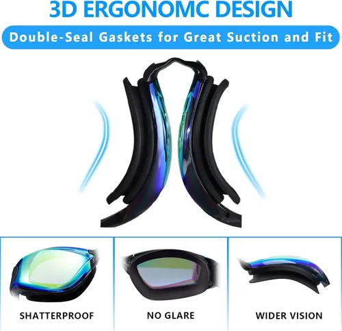 Miniatura 3 de Keary Paquete de 2 gafas de natación antivaho para adultos, jóvenes y niños mayores de 6 años, gafas de triatlón impermeables contra los rayos UV