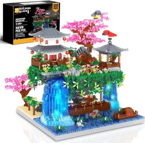 Juego de construcción de árbol de cerezo en flor, bloques de arquitectura china, juego de casa Sakura japonesa, juego de bonsái para adultos, regalo