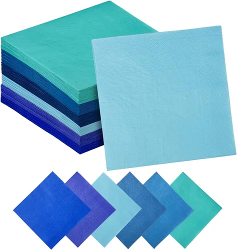 Servilletas de cóctel azules 6 colores 5 * 5 pulgadas servilletas desechables de papel para cóctel, boda, cena, fiesta de cumpleaños, postre, vino