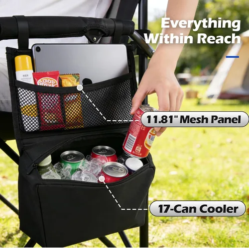 Miniatura 6 de Silla de campamento XL de alta calidad, capacidad de 400 libras, asiento de gran tamaño de 23.7 pulgadas de ancho, tela Oxford 600D resistente