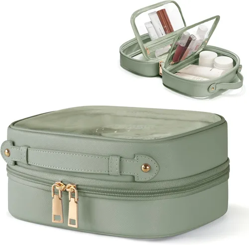 Miniatura 21 de Bolsa de Cosméticos Transparente de Doble Capa Bolsa de Artículos de Tocador de Viaje Estuche de Maquillaje Transparente con 4 Compartimentos, Bolsa