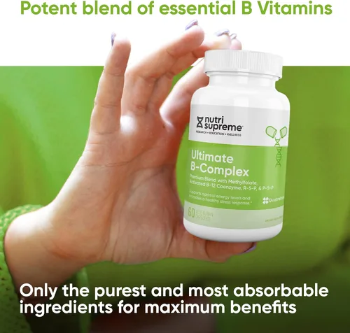 Miniatura 5 de Nutri Supreme Ultimate B Complex, vitaminas B esenciales altamente absrobables con metilfolato para apoyar la función del sistema nervioso, 60